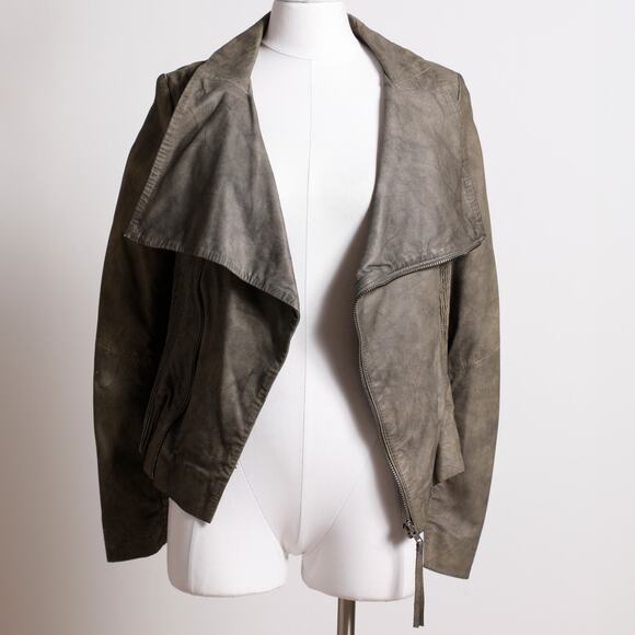 MUUBAA Distressed Tan Gray Leather Jacket - Picture 3 of 6